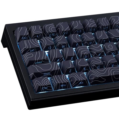 Tsungup Custom Keycaps,PBT Side Printed Keycap Set - Shine Through 135 Keys Contour Line Cool Key caps,Cherry Profile Keyboard Keycaps for Cherry MX Switches Mechanical Keyboards(Black)