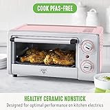 GreenLife Countertop Toaster Oven Air Fryer Stainless Steel, Healthy Ceramic Nonstick, PFAS and PFOA-Free, Tray & Basket, Bake, Broil, Reheat, Adjustable Temp & Time Control, Auto Shutoff, Pink