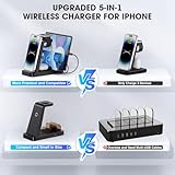 Wireless Charger for iPhone - 5 in 1 Charging Station for Multiple Devices Apple: Fast Wireless Charging Stand Dock for iPhone 16 15 14 13 12 Pro Max Apple Watch Airpods