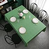 LIBERECOO Christmas Green Vinyl Tablecloth with Flannel Backing Waterproof Oil-Proof Plastic Table Cloth Wipeable PVC Table Cover for Indoor and Outdoor (Grass Green, 60 x 120 Inch (10-12 Seats))