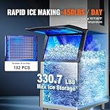 VEVOR Commercial Ice Maker, 450LBS/24H Ice Making Machine with 330.7LBS Large Storage Bin, 1000W Auto Self-Cleaning Ice Maker Machine with 3.5-inch LED Panel for Bar Cafe Restaurant Business