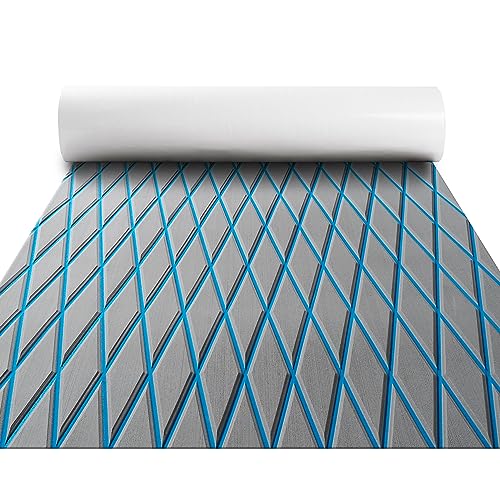 Fullfire Boat Flooring - EVA Foam Boat Decking - Marine Mat Self-Adhesive Flooring Sheet Marine Carpet for Motorboat Yacht Kayak RV 94" x 47", Grey with Blue Lines