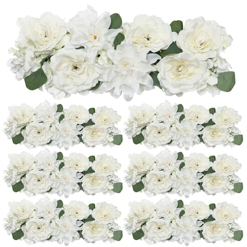 DIYDOFUN Pack of 6 Wedding Arch Decorations, 19.7 inch Artificial Flower Table Centerpieces Floral Arrangement for Wall Backdrop Party Bridal Shower Event Decor - White
