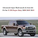 7C3Z-17K605-A Wiper Fluid Nozzle Hose Kit Fit for 2008 2009 2010 Ford Super Duty F-250 F-350 F-450 F-550 Windshield Washer Jet Nozzles(Two Fan Spray Hole) & Rubber Tube Kit–Replaces # 7C3Z-17603-A