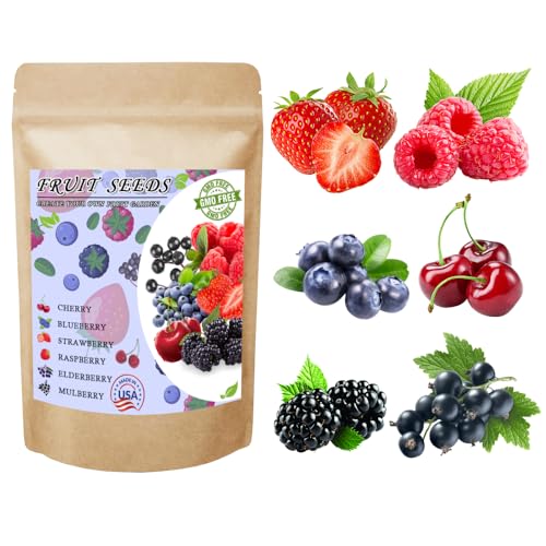 Mix Fruit Seeds 1100+ Berry Seeds for Planting Strawberry Raspberry Mulberry Blueberry Elderberry Cherry - 6 Varieties Individually Packaged Non-GMO for Home Garden