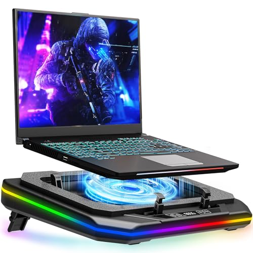 MOUNT PRO Gaming Laptop Cooling Pad, RGB Laptop Cooler Stand with Powerful Turbofan (3500 RPM), Height Adjustable Laptop Fan Cooling Pad for 13-19 Inches Notebook, with Sealed Foam, Touch Control
