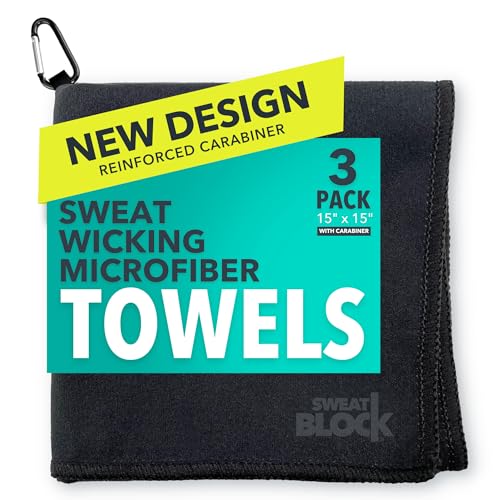 SweatBlock Microfiber Sweat Absorbing Handkerchiefs for Face Hands and Body 15x15 Inch 3 Pack Black Reusable and Machine Washable Towels for Gym Sports Workouts Travel or Daily Use for Men and Women