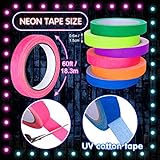 Whaline 6 Colors Neon Gaffer Cloth Tape Fluorescent Rainbow Color UV Blacklight Glow in The Dark Tape Neon Duct Reflective Tape for UV Party Theatres Staged Dark Areas(0.6 inch x 60 feet)