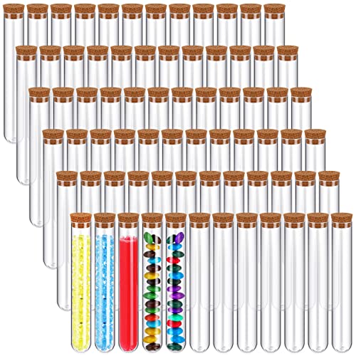 Hoteam 200 Pcs Clear Plastic Test Tubes with Cork Stoppers 10 ml Small Test Tubes with Lids Plastic Bottles for Plant Propagation Seal and Storage Jewelry Seed Bead Powder, Lab Use or Decoration