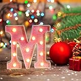 Foaky LED Letter Lights Sign Light Up Pink Letters Glitter Alphabet Letter Sign for Night Light Wedding/Birthday Party Battery Powered Christmas Lamp Girls Gifts Home Bar Decoration（S）