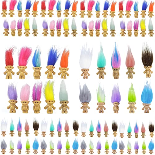 100PCS Mini Troll Dolls, PVC Vintage Trolls Lucky Doll Mini Action Figures 1.2" Cake Toppers Chromatic Adorable Cute Little Guys Collection, School Project, Arts Crafts, Party Favors