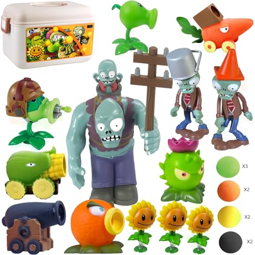 ZESTAR Plants and Zombies Toys Figures vs Peashooter Party Favors Birthday Decorations Supplies Plushies Sets Playset Series 2 PVZ Games Gift Box Zomboss Gargantuar Storage Box and map