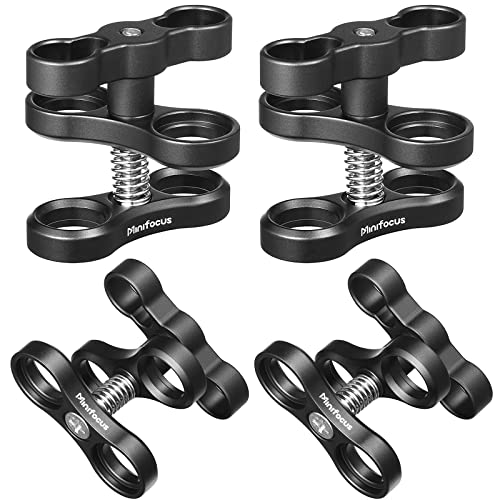 MINIFOCUS 4PCS 1'' Aluminum Ball Clamp Mount for Underwater Diving Light Arms Tray System, Photography Diving Camera, 360° Clip Adapter Bracket for Action Camera Flashlight Arms System