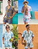 COOFANDY Men's Vertical Striped Shirt Short Sleeve Button Up Hawaiian Shirt Set Summer Beach 2 Piece Short Set