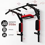 Yes4All Multifunctional Wall Mounted Pull Up Bar Chin Up Bar Dip Station for Home Gym Workout, Power Tower Set Training Equipment Fitness Supports 515 lbs