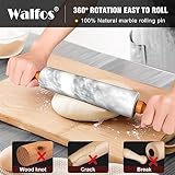 Walfos Marble Rolling Pin With Wooden Handles & Wood Cradle, 16.5 Inch Marble Rolling Pins For Making Pizza Dough And Tortillas, Dough Roller For Pie Crust, Cookie, Pasta (Gray & White)