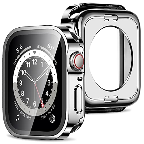 Amizee 2 in 1 Case [2-Pack] Compatible with Apple Watch Series 6 SE Series 5 Series 4 40mm with Built-in Screen Protector, Straight Edge Hard PC Full Body Protective Cover for iWatch 40mm, Silver