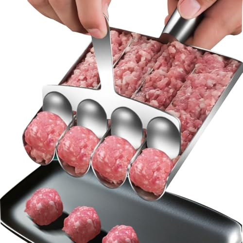 4 in 1 Meatball Maker Tool, 304 Stainless Steel Kitchen Manual Non Stick Meatball Maker, Portable Meatball Spoon Ball Maker Kitchen Restaurant Must Have Meatball Making Set, Home Cooking Tools Set