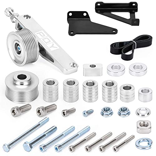 PQY Adjustable EP3 Pulley Kit A/C & P/S Eliminator Kit With Belt Compatible with Honda 8th 9th Civic All K20 and K24 engines