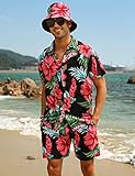 EISHOPEER Men's Hawaiian Shirt and Short 2 Piece Outfits Sets Casual Button Down Beach Floral Shirts Suits with Bucket Hats Large