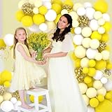 Yellow White Balloon Garland Arch Kit, 122PCS Macaron Yellow White and Gold Confetti Balloons for Girl Birthday Wedding Sunflower Baby Shower Honey Bee You Are My Sunshine Sunflower Daisy Decorations