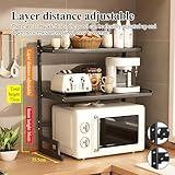 Expandable And Height Adjustable Microwave Oven Rack, 3-Tier Shelf Heavy Duty Stand Countertop Kitchen Utensils Tableware Storage,Seasoning/Toaster/Rice Cooker Rack with 6 Hooks (Black, 3 tiers)