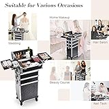 Stagiant Rolling Makeup Train Case Large Storage Cosmetic Trolley 4 in 1 Large Capacity Trolley Makeup Travel Case with Key Swivel Wheels Salon Barber Case Traveling Cart Trunk - Black