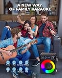 VOSOCO Karaoke Machine, Portable Bluetooth Karaoke Speaker with 2 Wireless Microphones, PA System for Adults Kids with LED Lights, Supports REC/FM/AUX/USB/TF for Home Party