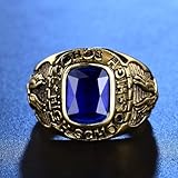 MASOP Stainless Steel High School Gold Color Rings for Men Sappire Color Blue Stone Eagle Jewelry Size 8