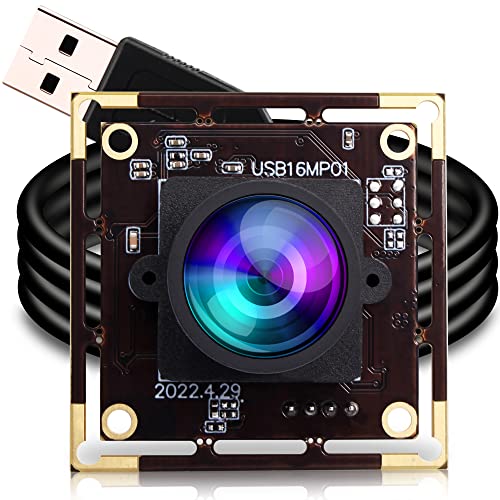 ELP 16MP Wide Angle USB Camera Module for Raspberry Pi and Computer 4K Mini UVC USB2.0 Video Webcam Board with 118degree No Distortion Lens IMX298 Industrial PC Lightburn Camera for Laptop,Jetson Nano