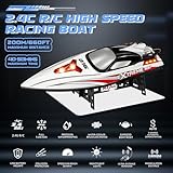 Levhorzn High Speed RC Boat 34+MPH, Brushless Remote Control Boat with Two Rechargeable Batteries for Adults Kids, 19" Large Racing Boat for Lakes, River, Pool, Auto-Capsize Correcting (Grey)