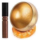 Relaehih Tibetan Singing Bowls Set-Hand-hammered in Nepal Sound Bowl for Meditation, Yoga, Chakra, Meditation Accessories, Unique Gifts for Women, Men (Yellow, 4 inch)