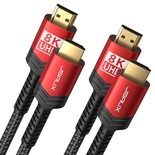 JSAUX 8K HDMI Cable 2.1 2 Pack 6ft, 48Gbps Ultra High Speed HDMI Cable Braided Cord (4K@144Hz, 4K@120Hz, 8K@60Hz) HDCP 2.2&2.3 HDR 10 eARC ARC, Compatible with Switch 2/PS5/Laptop/Monitor/HDTV/-Red