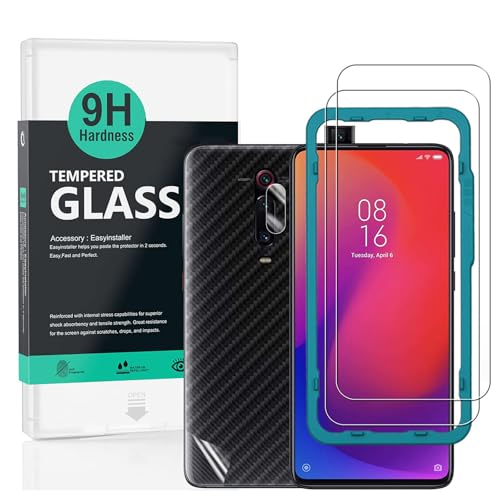 Ibywind Screen Protector For Xiaomi Mi 9T/Redmi K20/K20 Pro,with 2Pcs Tempered Glass,1Pc Camera Lens Protector,1Pc Backing Carbon Fiber Film [Fingerprint Reader,Easy to install]