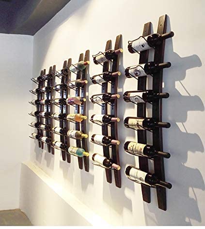 DCIGNA Wall Mounted Wine Rack, Barrel Stave Wine Rack, Imported Pine Wood and Metal Wine Bottle Holder Rack - 6 Bottles 40x7.6inch (Red Wine Color)