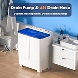 Auertech Portable Washing Machine, 20lbs Twin Tub Washer Mini Compact Laundry Machine with Drain Pump, Semi-automatic 12lbs Washer 8lbs Spinner Combo for Dorms, Apartments, RVs