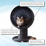 The Refined Feline Kitty Ball Cat Bed Cave for Indoor Cats in Espresso, Claw-Proof Faux Rattan Cat Furniture, Easy To Clean Elevated Cat Bed with Washable & Replaceable Covered Cushion