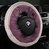 3Pcs Set Fashion Fluffy Fuzzy Wool Fur Soft Car Steering Wheel Cover with Handbrake Cover & Gear Shift Cover for Women/Girls/Ladies Auto Long Wool Accessories