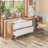 FUNISIR Transformable Office Desk with Hidden Shelves, Expandable Computer Desk with 4 Drawers, Steady Home Office Desk/Workstation, White & Oak (50.9" - 83.8") L x (15.5" - 47.2") W x 27.6" H