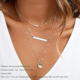 Turandoss Dainty Layering Pearls Necklace Bar Necklace Hammered Disc Pendant Necklace Simple Layering Necklace Gold Plated Choker for Women