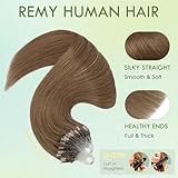 Hairro Micro Link Human Hair Extensions Micro Ring Loop Remy Hair Piece Beads Cold Fusion Stick Tipped Hair Fish Line Straight Real Hair Extension For Women 16 inch 50g 100 Strands #06 Light Brown