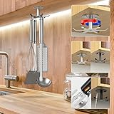 Funnacle 2pcs Under Cabinet Hooks Rotating Kitchen Utensil Holder 304 Stainless Steel Adhesive Utensil Hanging Rack for Kitchen Utensils/Tools/Towel/Knife(2, Brushed Nickel)…