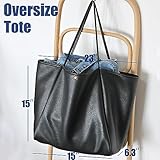 HOXIS Oversize Pu Leather Tote Women Weekender Bag Shopper Handbag Travel Purse (Black)