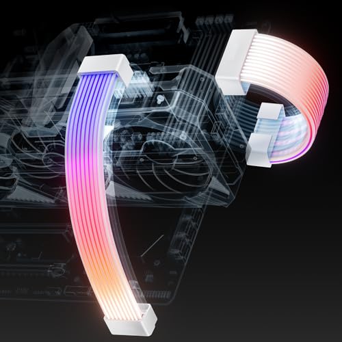 AsiaHorse ARGB PSU Cover Kit, Aurora Addressable RGB Power Extension Cover for Motherboard & GPU PC Cables, 5V 3Pin ARGB Sync, Fits 12+4-Pin/8pin/24pin (White)