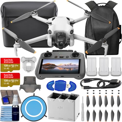 DJI Mini 4 Pro Drone Fly More Combo Plus with RC 2 Controller (With Screen) Folding Drone with 4K Video, Under 249g, 45 Mins Flight Time, Vision Sensing 3 Batteries Bundle with 2x 128GB Memory Card, CPS 2 Year Warranty + Pilot Kit