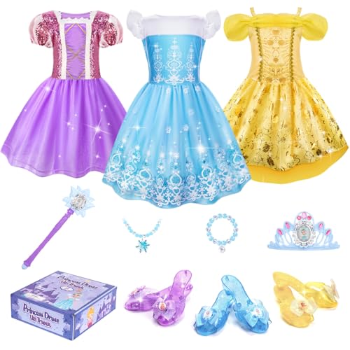 Meland Princess Dress Up for Girls 3-6, Dress Up Clothes for Girls with Princess Shoes Toy, Birthday Gift for Toddlers