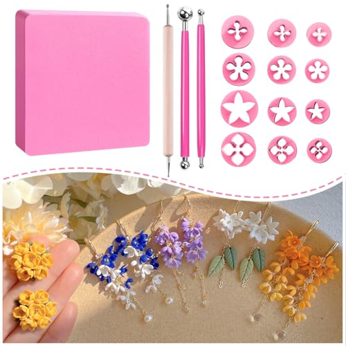 KEOKER Spring Clay Cutters, Spring Polymer Clay Cutters Flowers, Small Flower Clay Cutter, 12 Shapes Polymer Clay Cutters for Earrings, Polymer Clay Tools, Polymer Clay Earring Making Kit