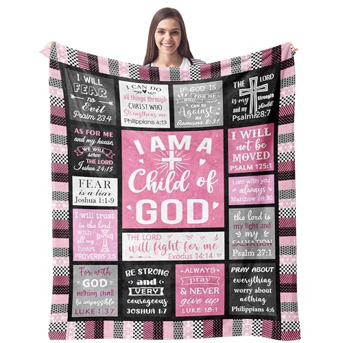 CUJUYO Christian Gifts for Women Blanket 60"x50" - I Am a Child of God Blankets - Inspirational Religious Birthday Catholic Spiritual & Baptism Confirmation Gifts for Girls