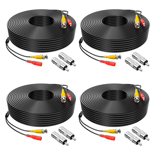 ABLEGRID® 4 Pack 100ft bnc Video Power Cable Security Camera Cable Wire Cord for CCTV dvr Surveillance System (Included 2X BNC to RCA connectors with Each Cable)