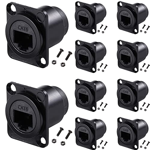 PENGLIN 10PCS D-Type RJ45 Coupler, Shielded RJ45 Panel Mount Connector, CAT6/CAT5E/CAT5 Female to Female LAN Network Bulkhead Pass Through Socket